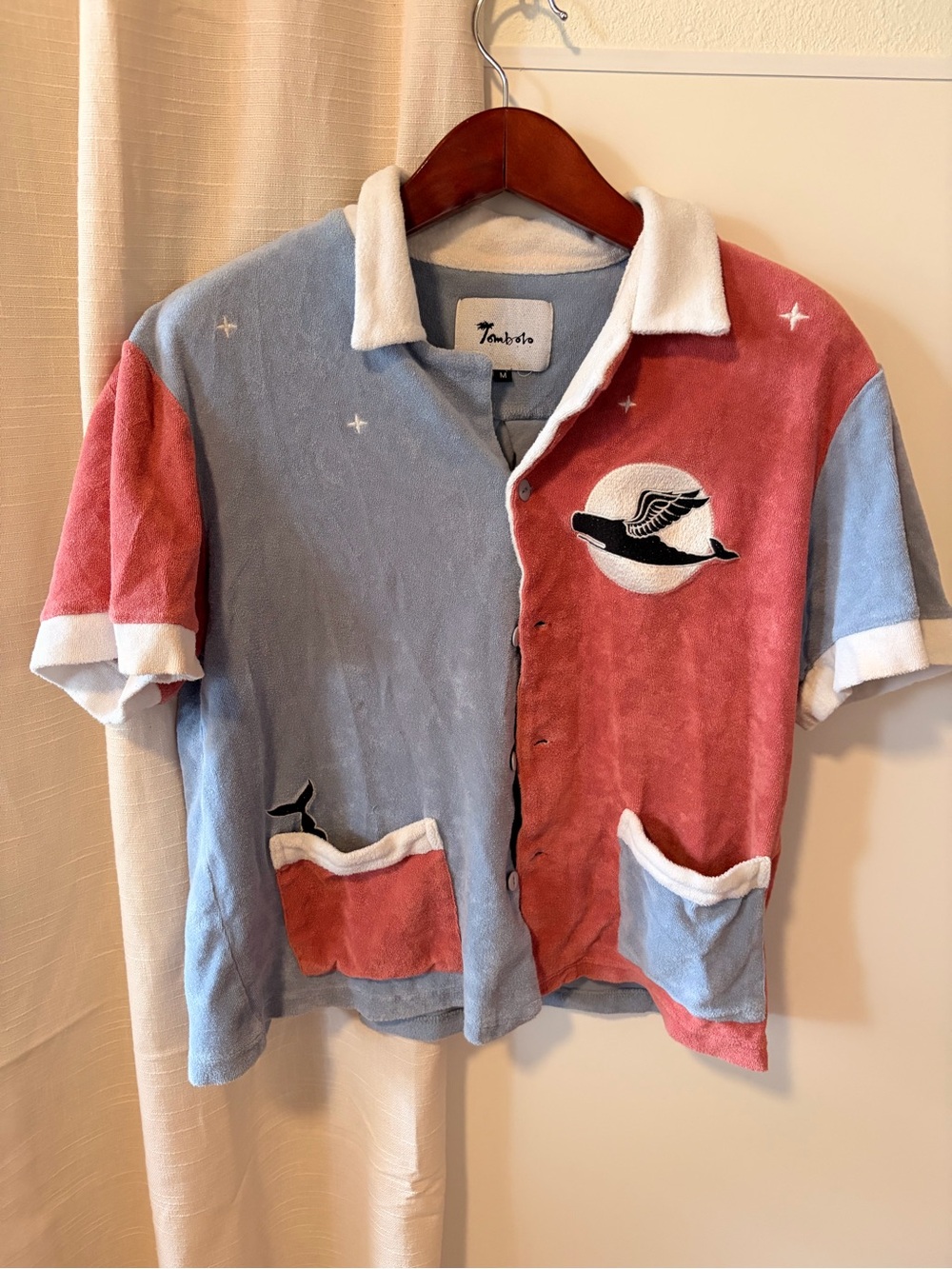 Tombolo Two-Tone Terry Button-Down Shirt - Blue & Coral by